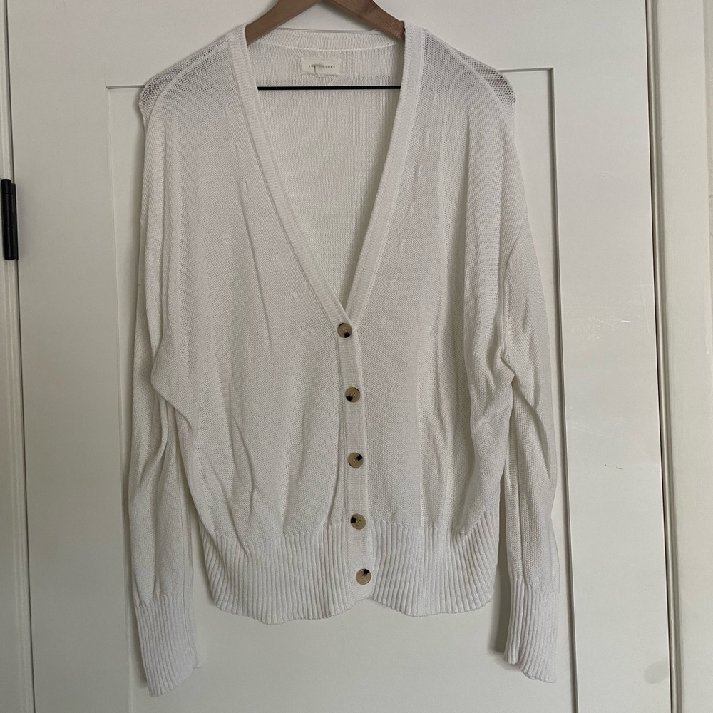 Lou & Grey White V-Neck Button Front Cardigan